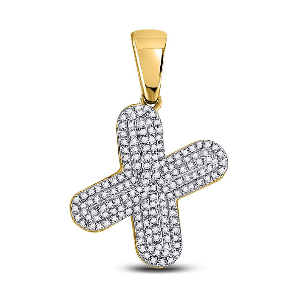 10kt Yellow Gold Mens Round Diamond Letter X Bubble Charm Pendant 1/2 Cttw