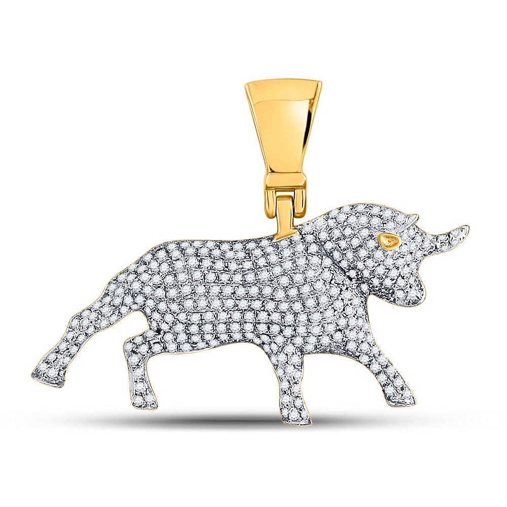 10kt Yellow Gold Mens Round Diamond Bull Charm Pendant 7/8 Cttw