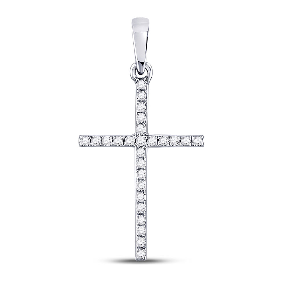 10kt White Gold Womens Round Diamond Cross Pendant 1/6 Cttw