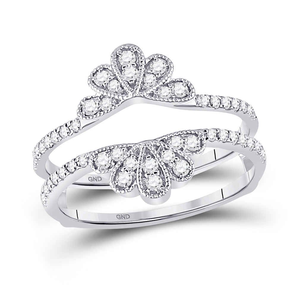 14kt White Gold Womens Round Diamond Wrap Ring Guard Enhancer 3/8 Cttw