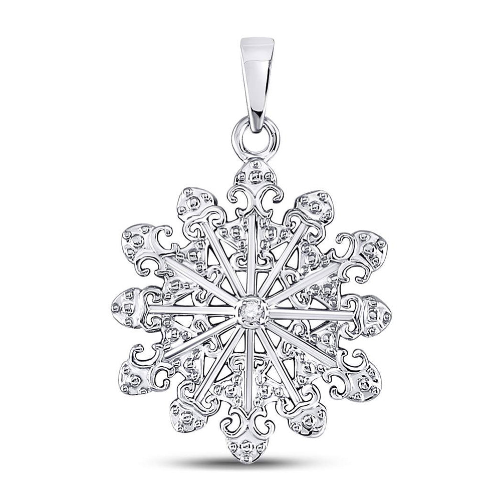 Sterling Silver Womens Round Diamond Snowflake Fashion Pendant .01 Cttw