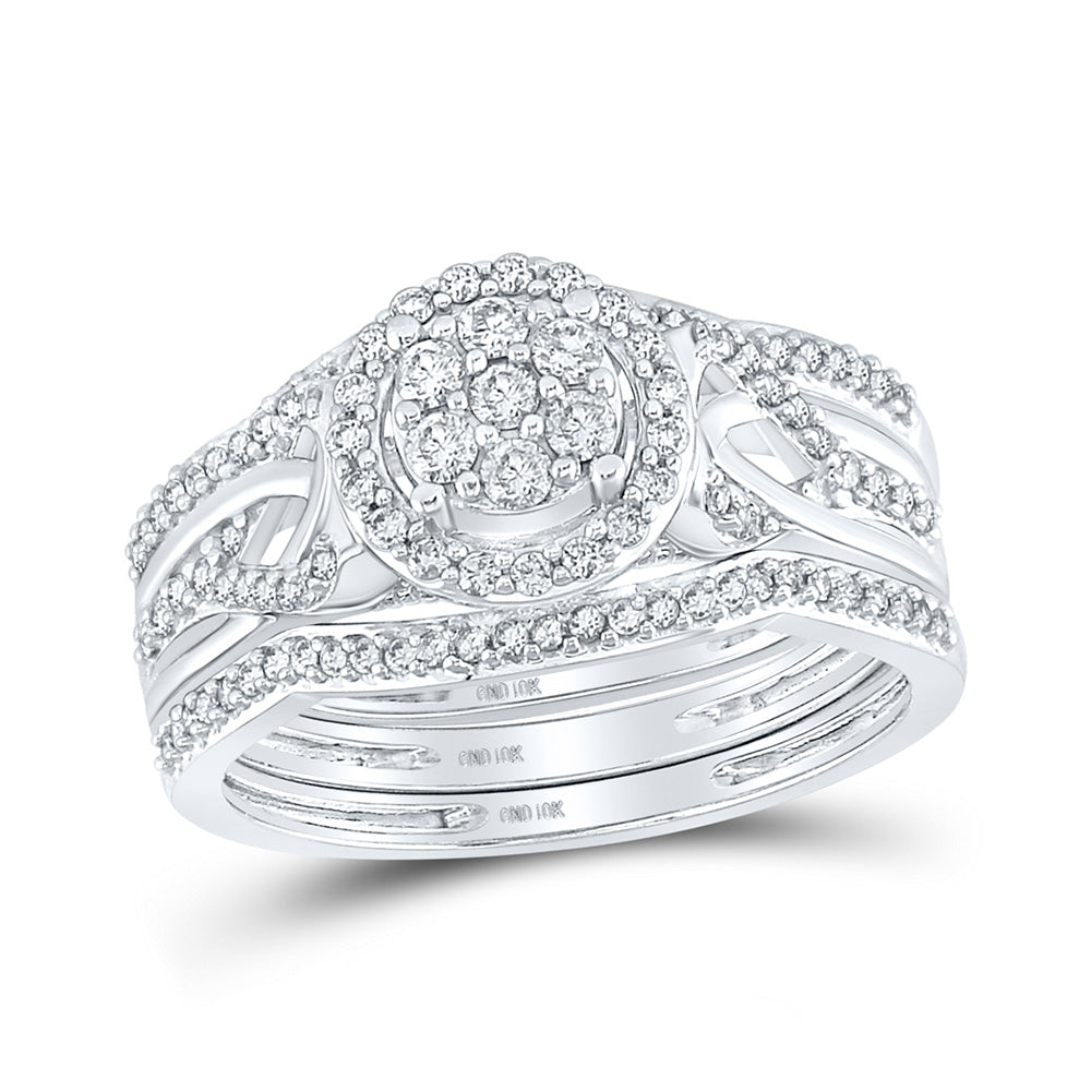 10kt White Gold Round Diamond Bridal Wedding Ring Band Set 1/2 Cttw