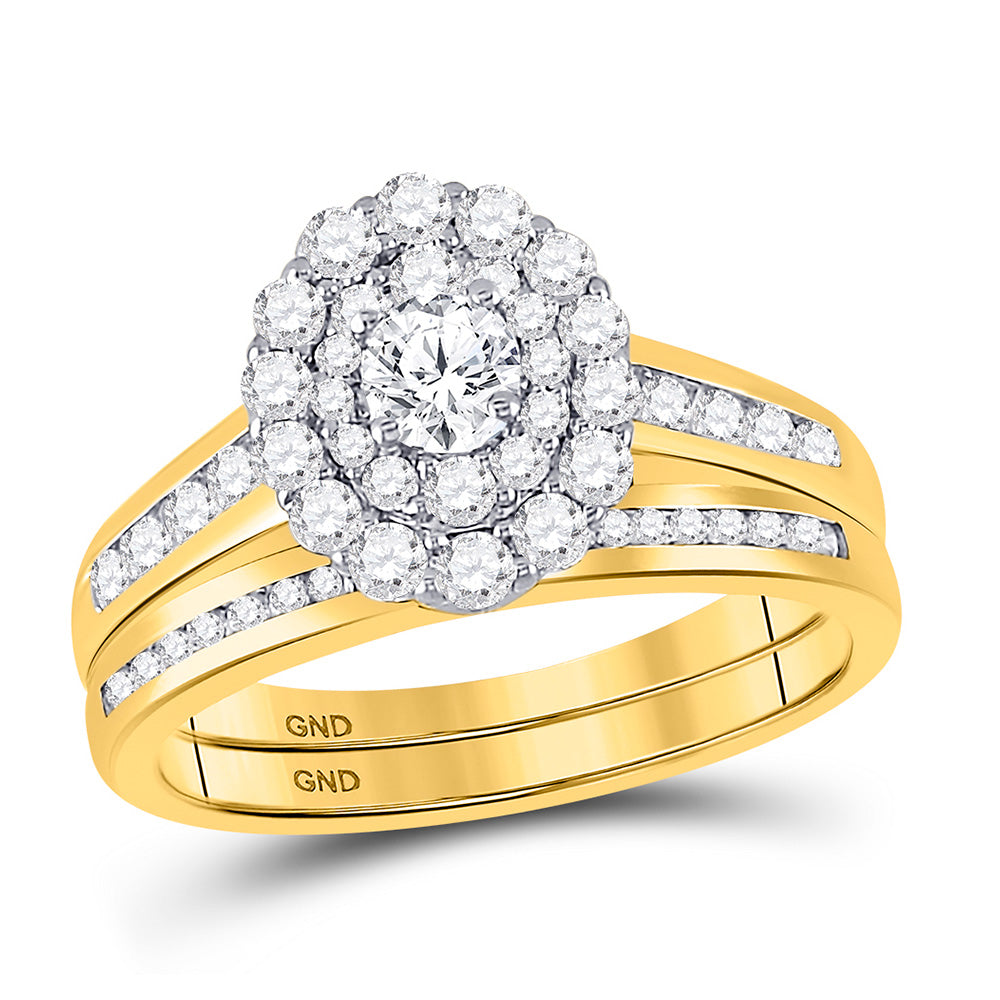 14kt Yellow Gold Round Diamond Bridal Wedding Ring Band Set 1 Cttw