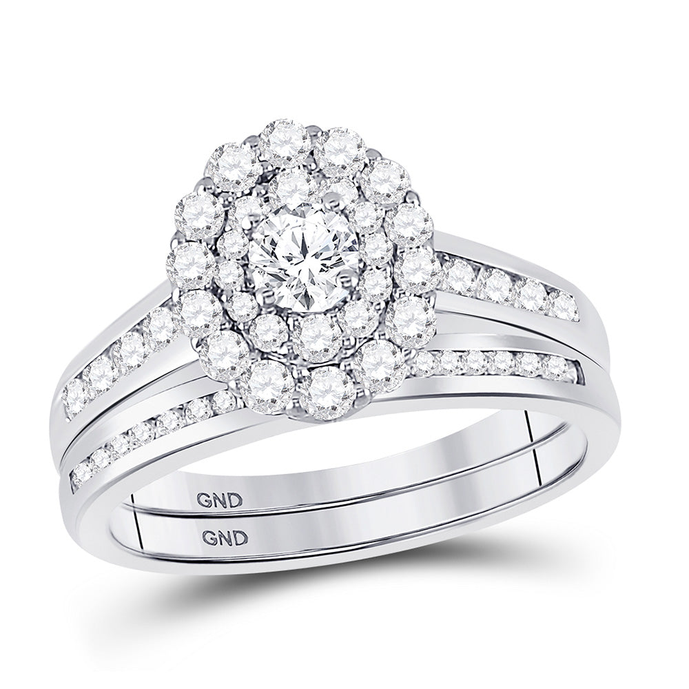 14kt White Gold Round Diamond Bridal Wedding Ring Band Set 1 Cttw