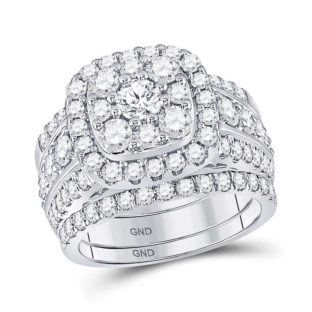 14kt White Gold Round Diamond Cluster Bridal Wedding Ring Band Set 3 Cttw