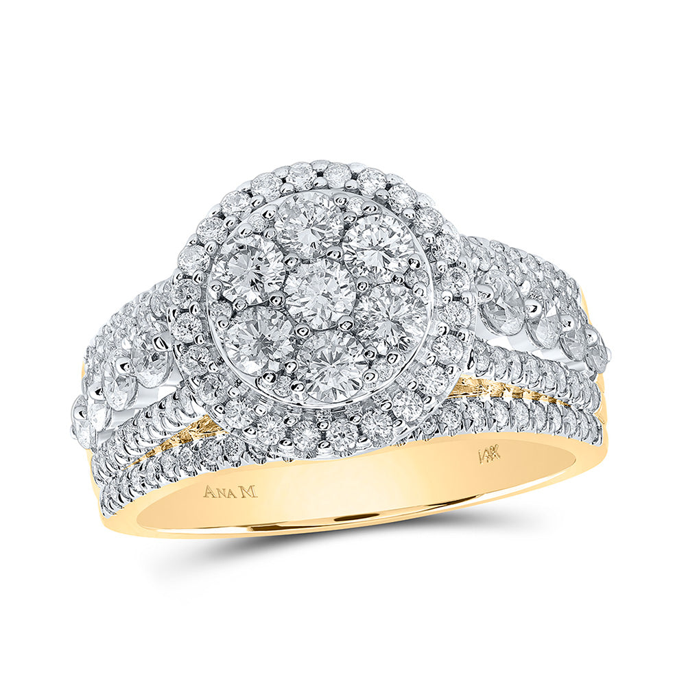 14kt Yellow Gold Round Diamond Cluster Bridal Wedding Engagement Ring 2 Cttw