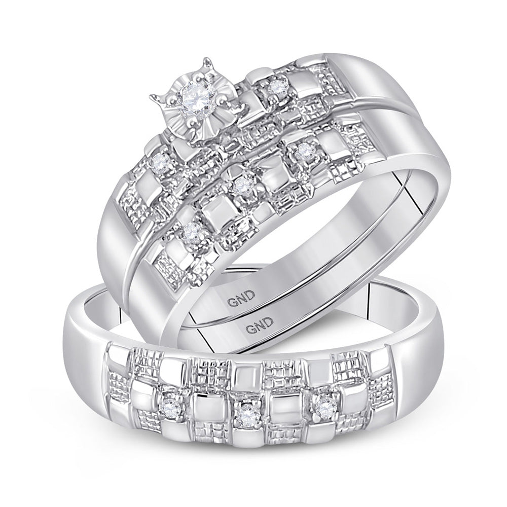 10kt White Gold His Hers Round Diamond Solitaire Matching Wedding Set 1/6 Cttw