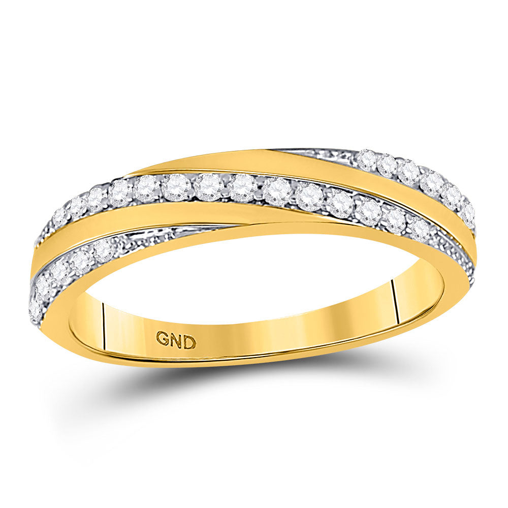 14kt Yellow Gold Womens Round Diamond Diagonal Stripe Band Ring 1/4 Cttw