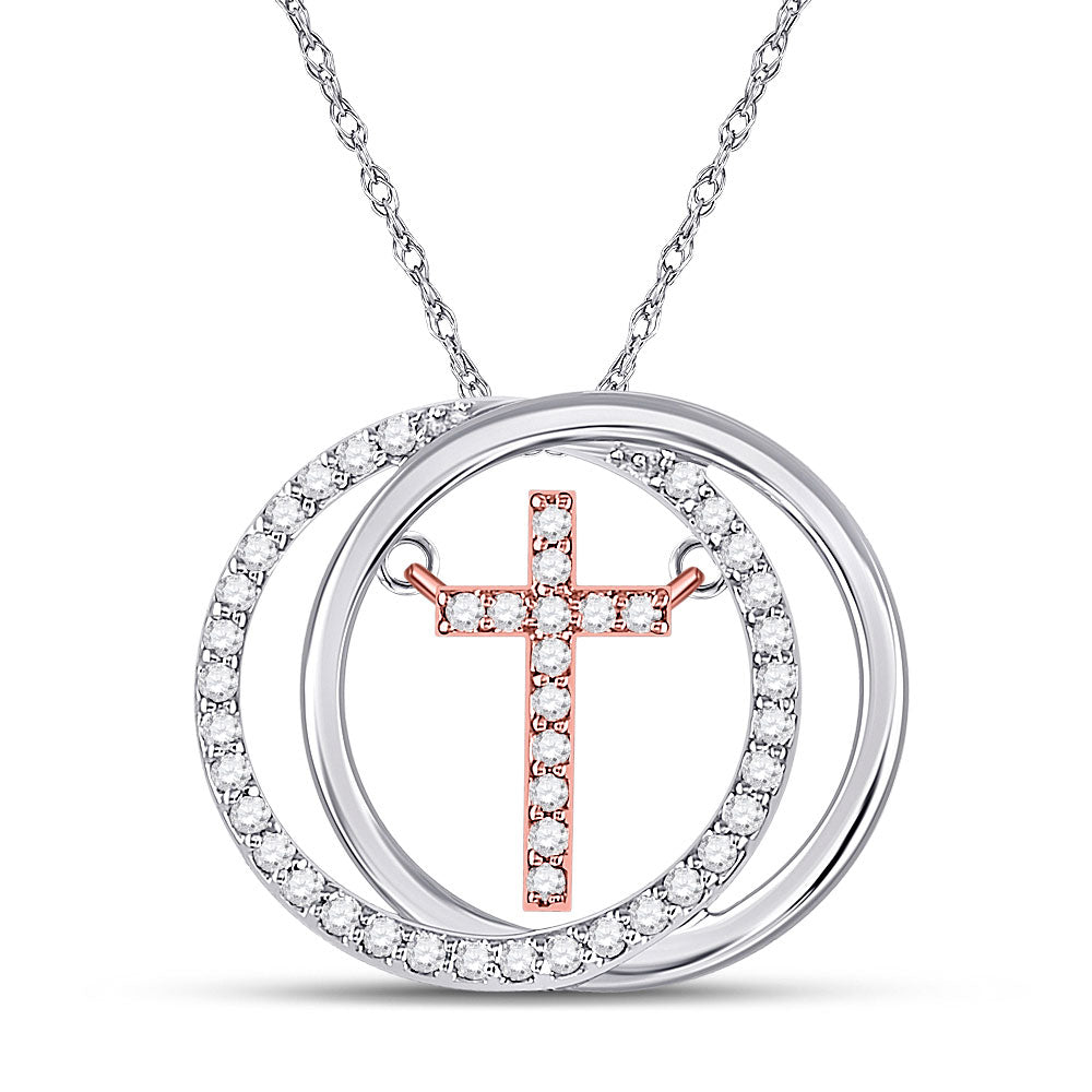 10kt Two-tone Gold Womens Round Diamond Circle Cross Pendant 1/5 Cttw