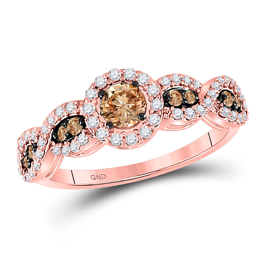 14kt Rose Gold Womens Round Brown Diamond Solitaire Ring 3/4 Cttw