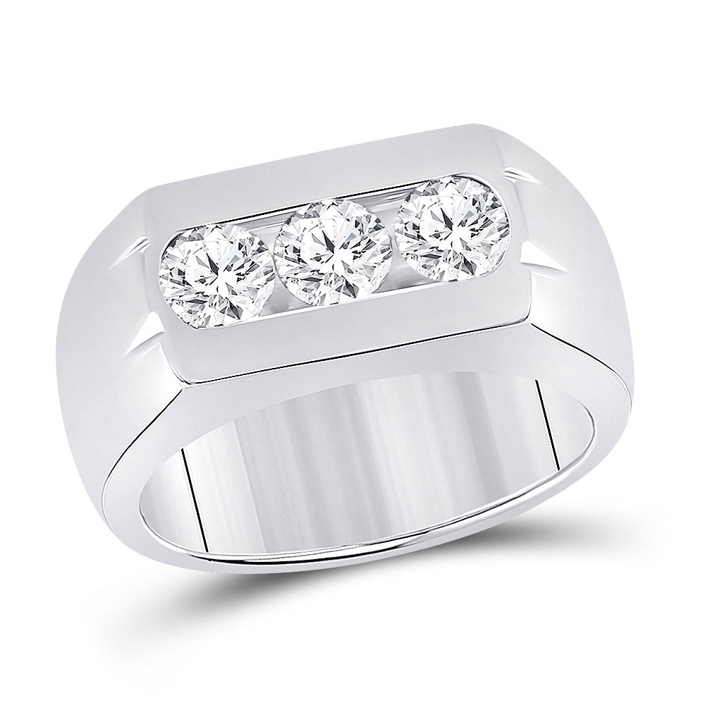 14kt White Gold Mens Round Diamond 3-Stone Band Ring 1-1/2 Cttw