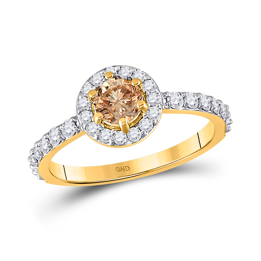 14kt Yellow Gold Round Brown Diamond Solitaire Bridal Wedding Engagement Ring 1 Cttw