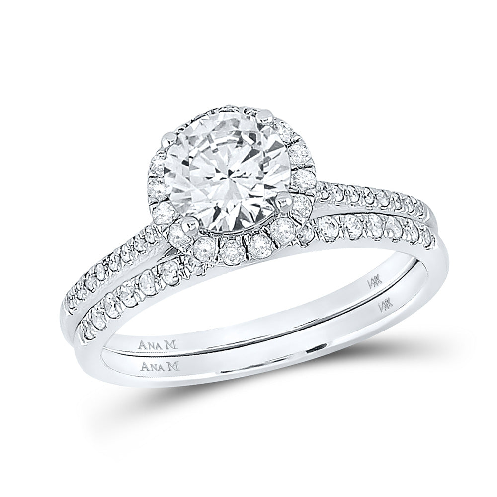 14kt White Gold Round Diamond Bridal Wedding Ring Band Set 1-3/8 Cttw