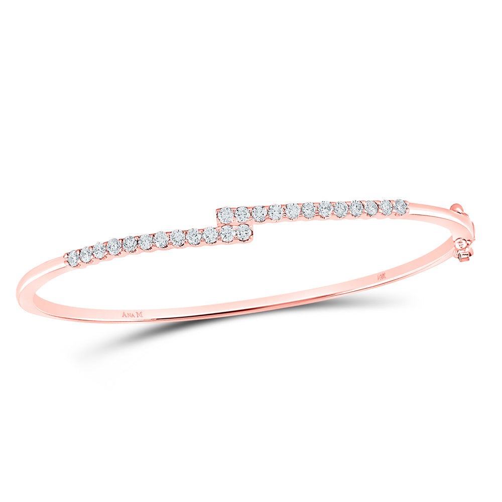 14kt Rose Gold Womens Round Diamond Bypass Bangle Bracelet 1 Cttw