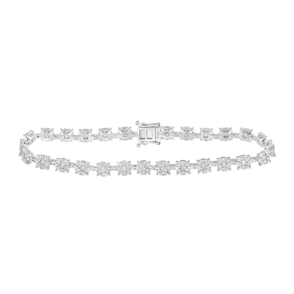 14kt White Gold Womens Round Diamond Cluster Tennis Bracelet 3 Cttw