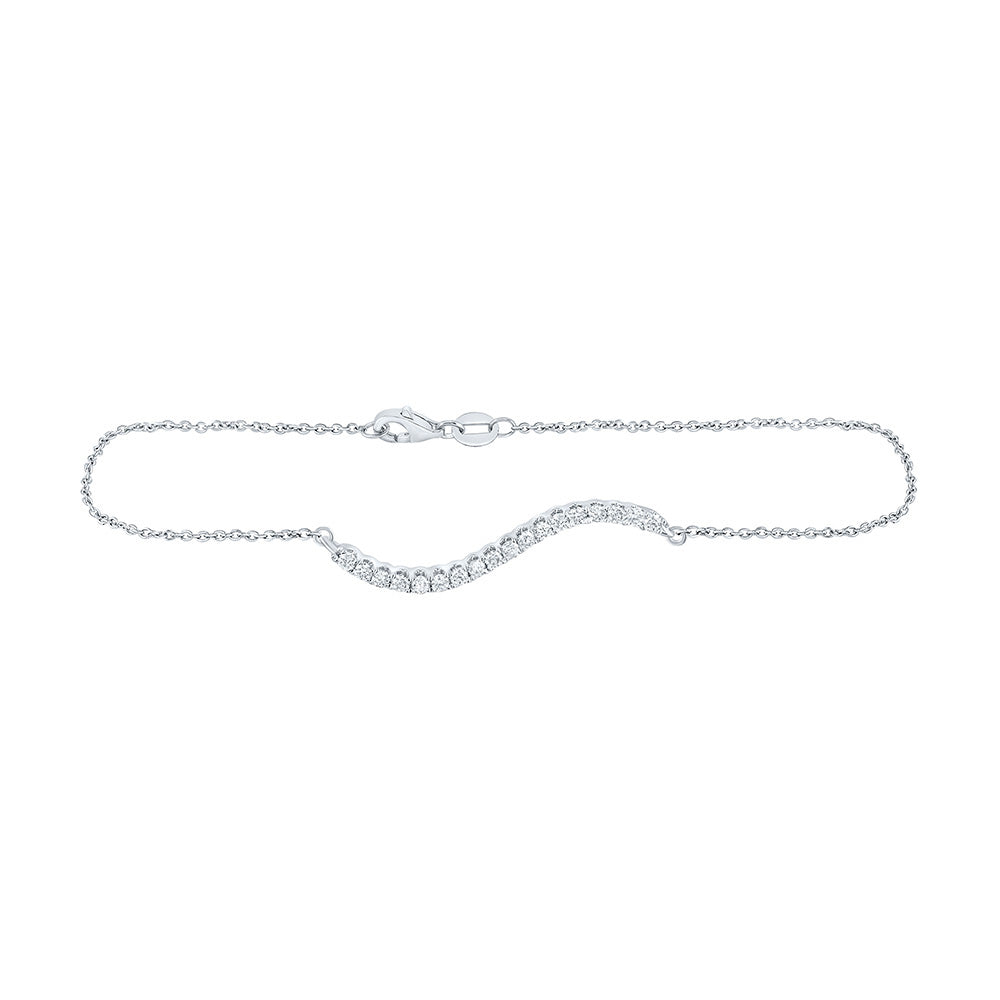 14kt White Gold Womens Round Diamond Curved Wave Bar Bracelet 1/5 Cttw