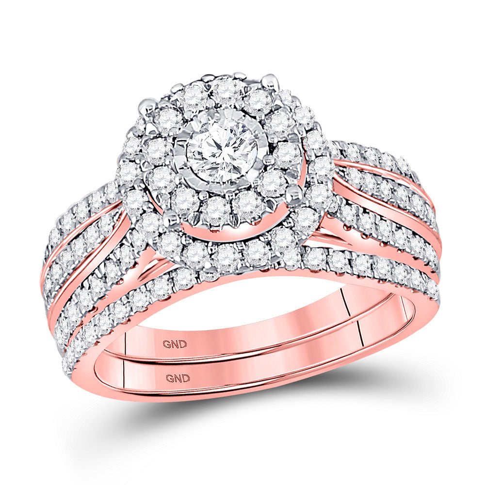 10kt Rose Gold Round Diamond Bridal Wedding Ring Band Set 1-1/4 Cttw