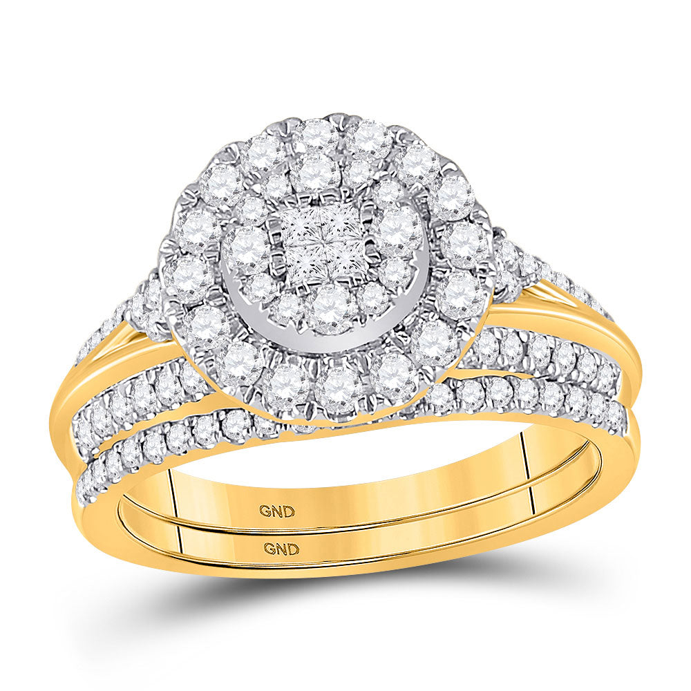 14kt Yellow Gold Princess Diamond Bridal Wedding Ring Band Set 1 Cttw