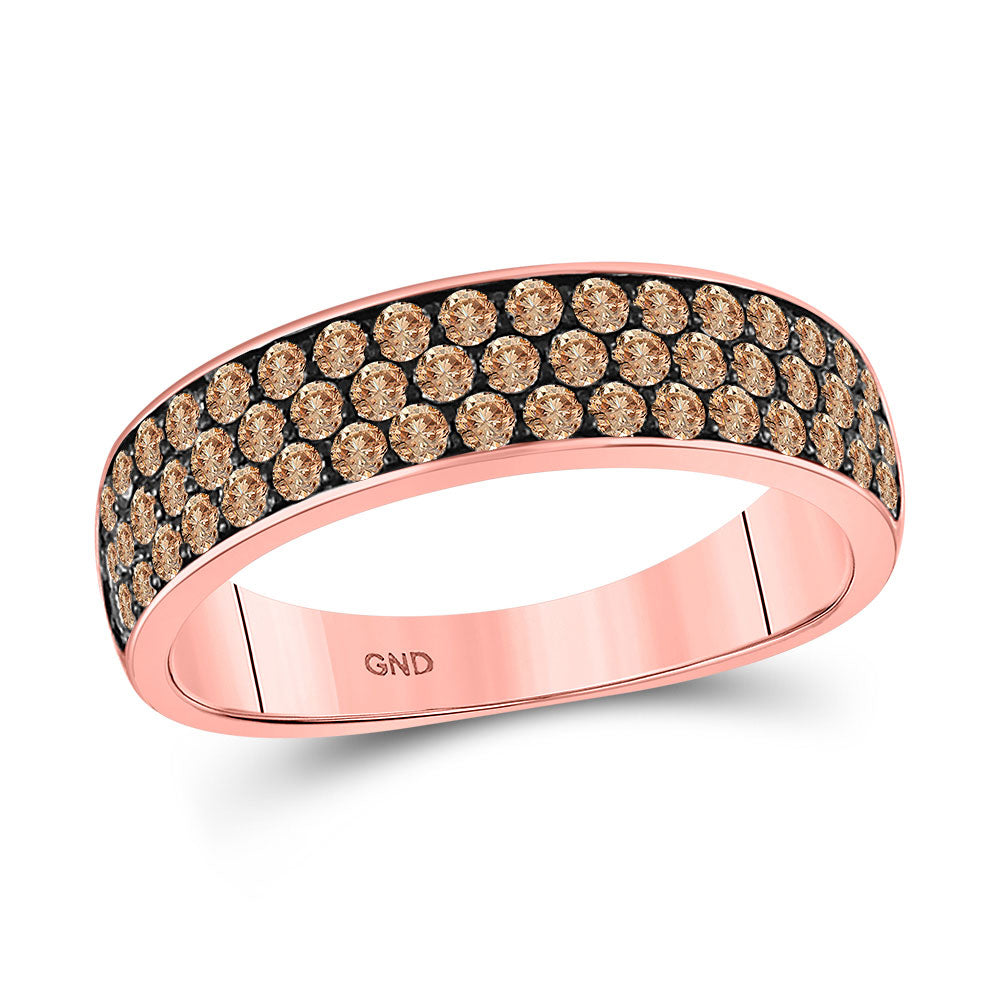 10kt Rose Gold Womens Round Brown Diamond Anniversary Band Ring 7/8 Cttw