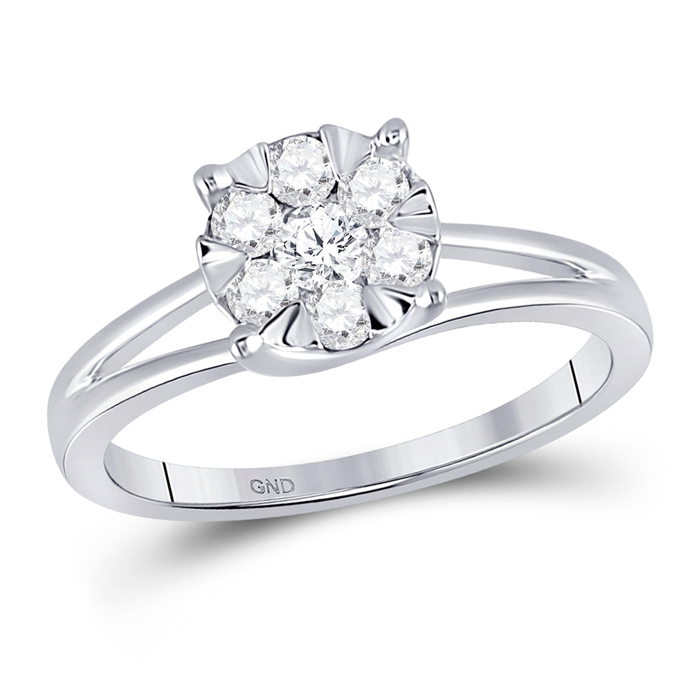 10kt White Gold Womens Round Diamond Flower Cluster Ring 1/2 Cttw