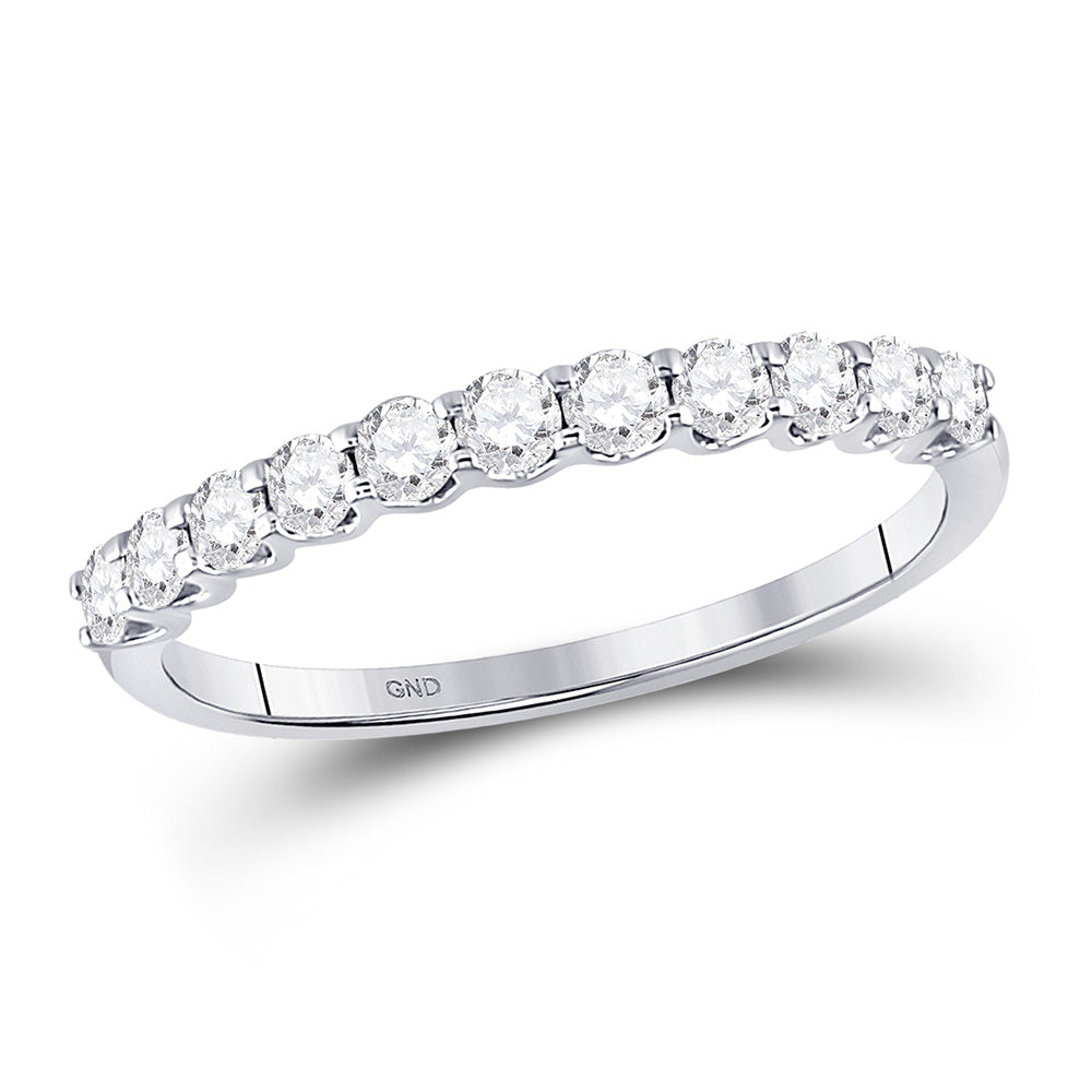 14kt White Gold Womens Round Diamond Classic Anniversary Band Ring 1/2 Cttw