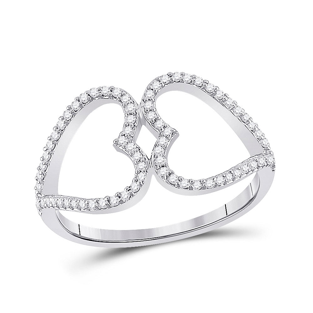 10kt White Gold Womens Round Diamond Negative Space Heart Ring 1/5 Cttw