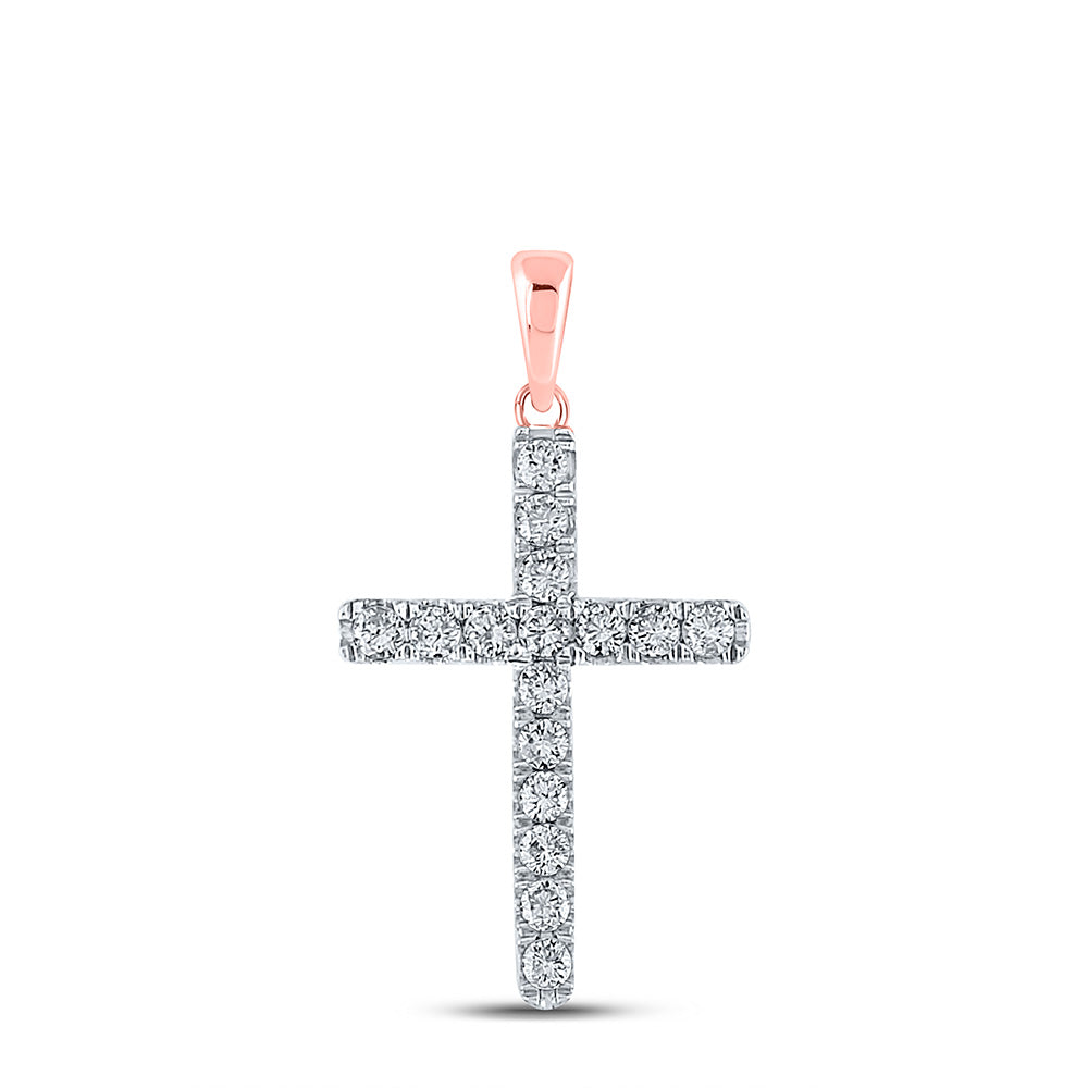 10kt Rose Gold Womens Round Diamond Cross Pendant 1/4 Cttw