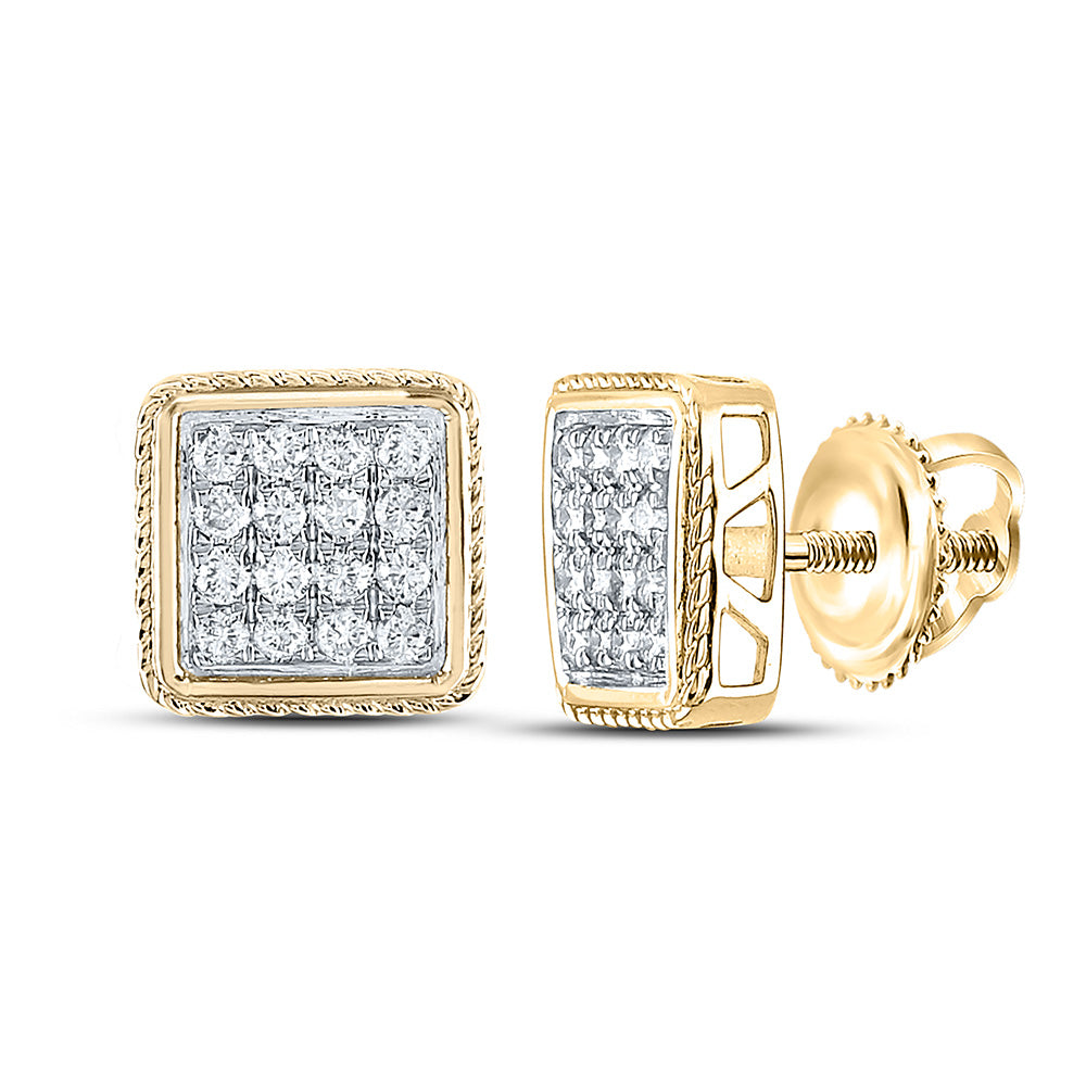 10kt Yellow Gold Mens Round Diamond Square Earrings 1 Cttw
