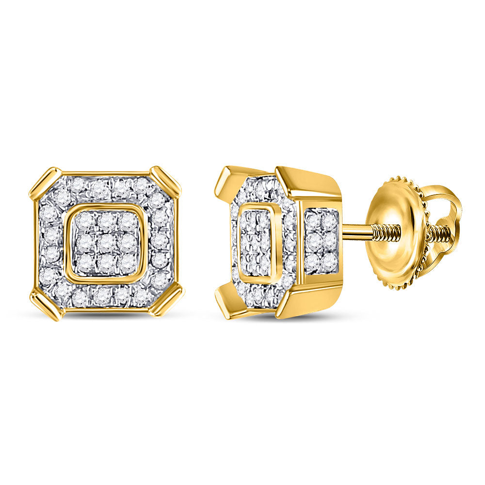 14kt Yellow Gold Mens Round Diamond Square Cluster Earrings 1/2 Cttw
