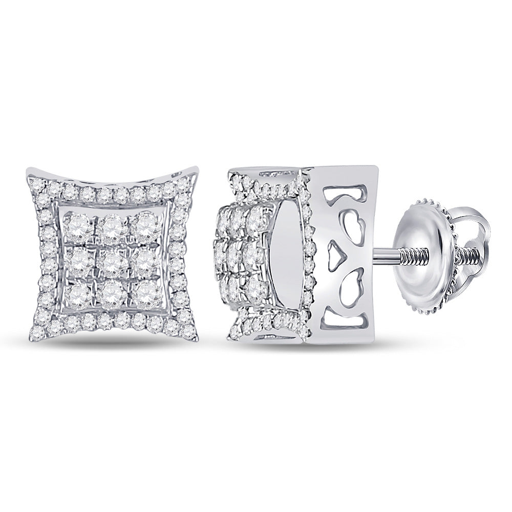10kt White Gold Mens Round Diamond Square Earrings 5/8 Cttw