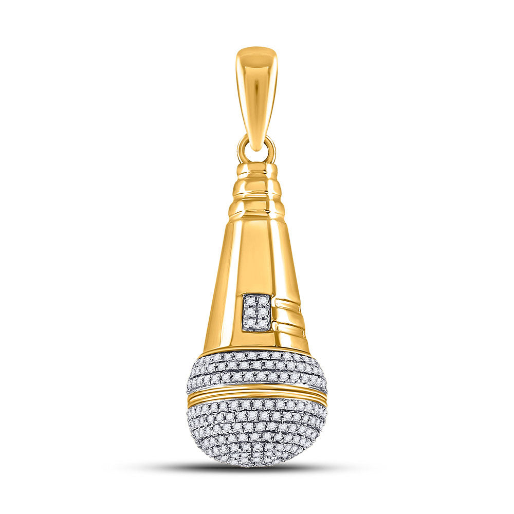 10kt Yellow Gold Mens Round Diamond Microphone Charm Pendant 1-1/5 Cttw