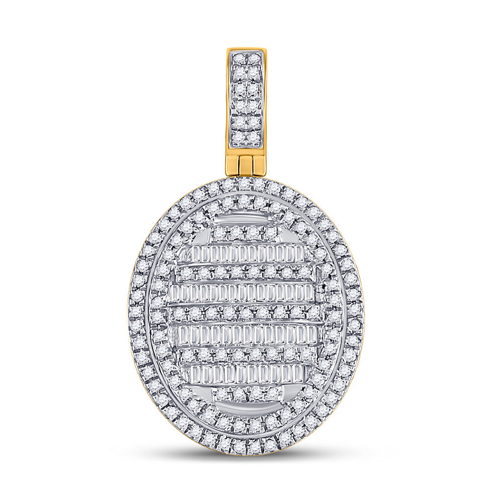 10kt Yellow Gold Mens Baguette Diamond Oval Charm Pendant 3/4 Cttw