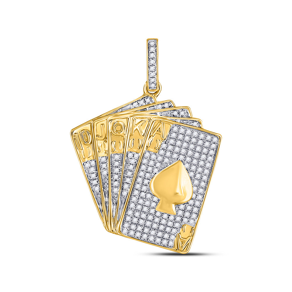 10kt Yellow Gold Mens Round Diamond Royal Flush Charm Pendant 5/8 Cttw