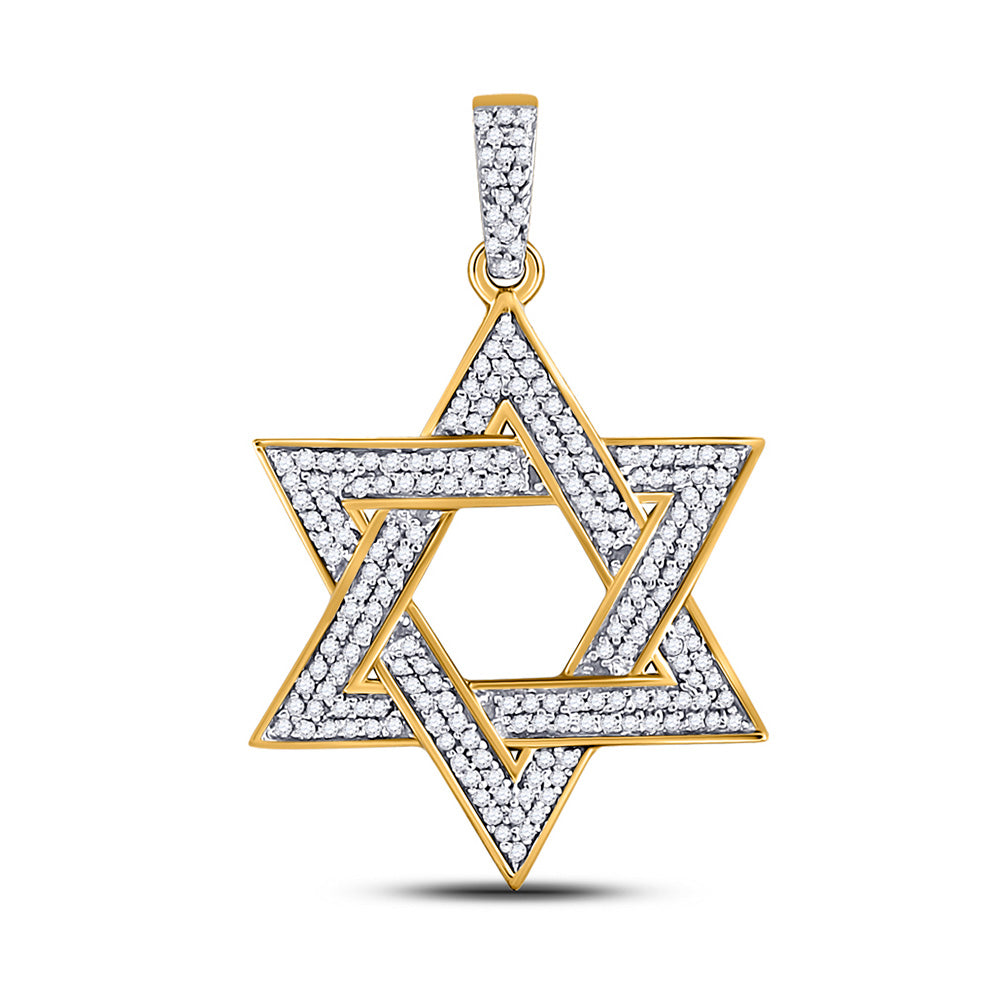 10kt Yellow Gold Mens Round Diamond Magen Star of David Charm Pendant 1/2 Cttw