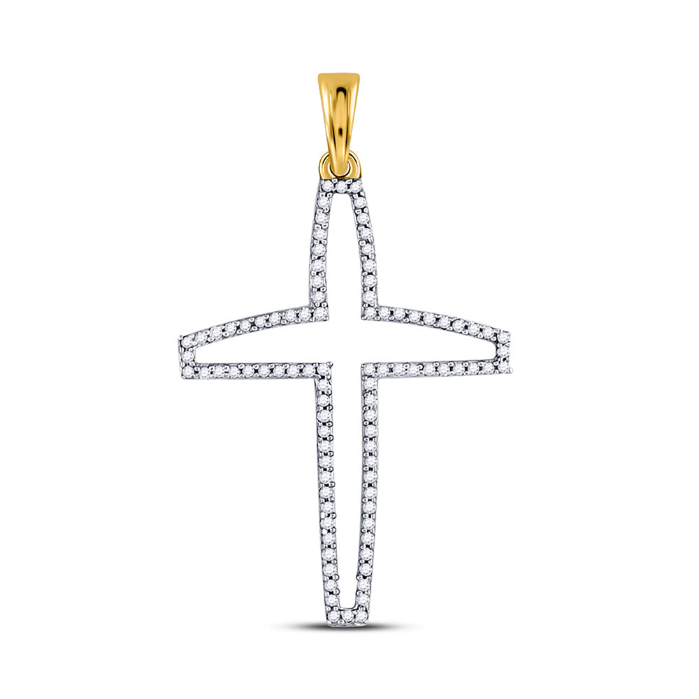 10kt Yellow Gold Mens Round Diamond Cross Outline Charm Pendant 1/4 Cttw