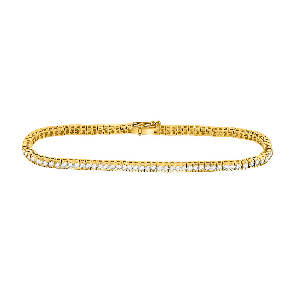 14kt Yellow Gold Womens Round Diamond Classic Tennis Bracelet 2 Cttw