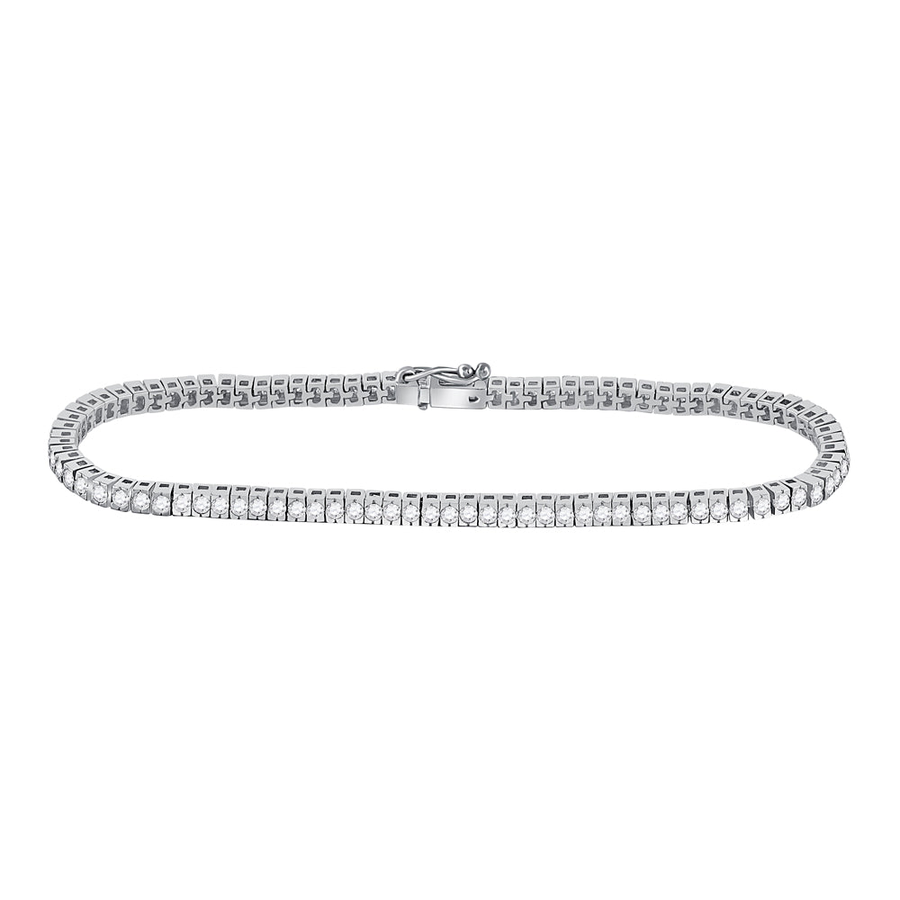 14kt White Gold Womens Round Diamond Timeless Tennis Bracelet 2 Cttw