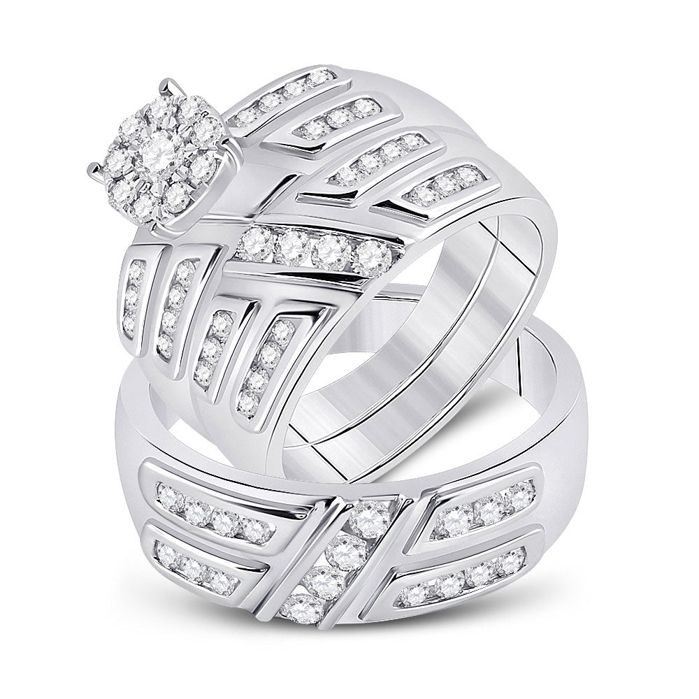 10kt White Gold His Hers Round Diamond Solitaire Matching Wedding Set 1 Cttw
