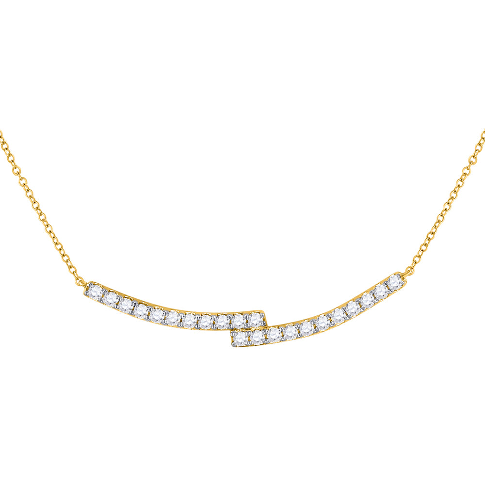 14kt Yellow Gold Womens Round Diamond Curved Bypass Bar Necklace 1 Cttw
