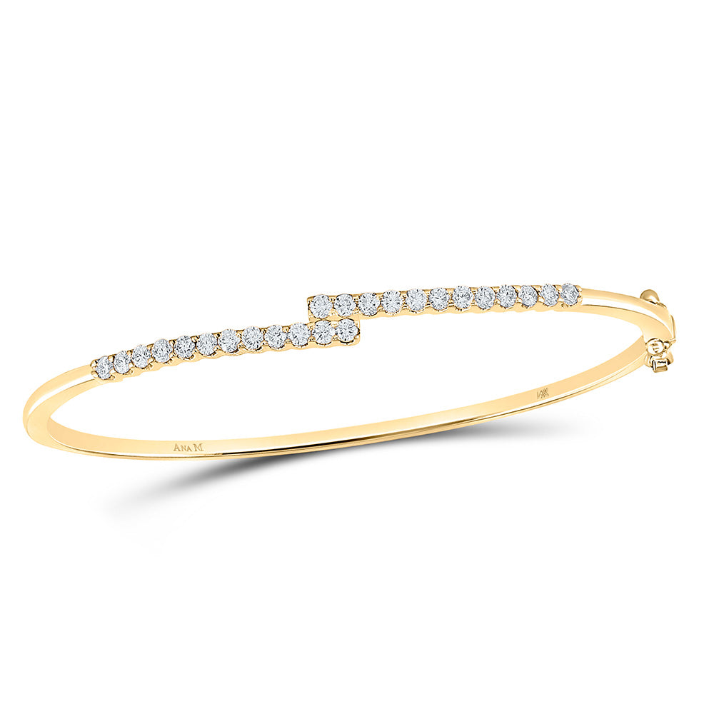 14kt Yellow Gold Womens Round Diamond Bypass Bangle Bracelet 1 Cttw