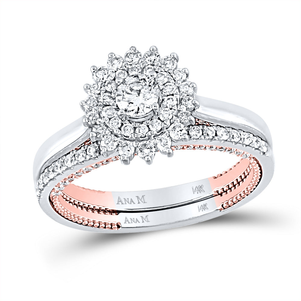 14kt Two-tone Gold Round Diamond Bridal Wedding Ring Band Set 1 Cttw