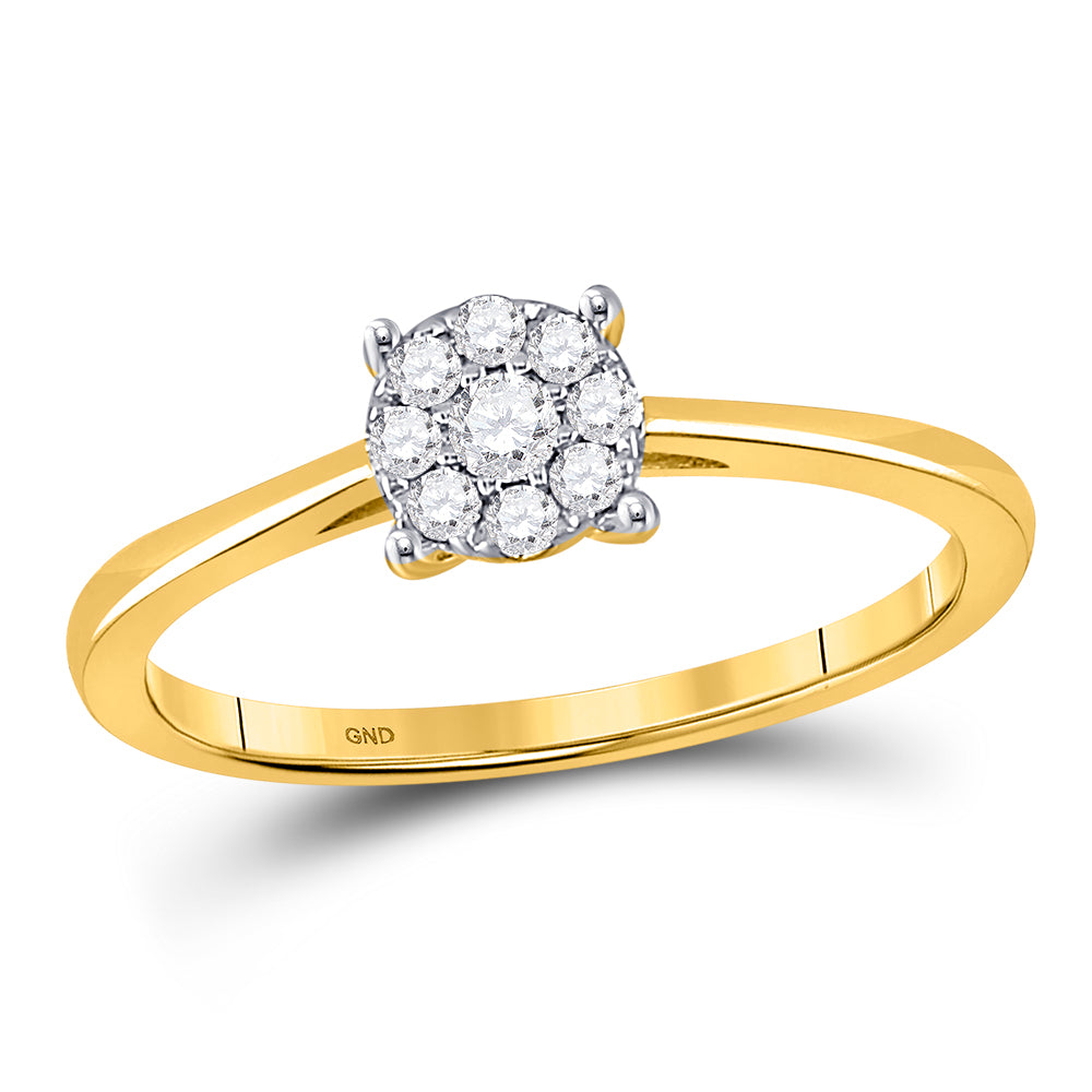10kt Yellow Gold Womens Round Diamond Cluster Ring 1/8 Cttw