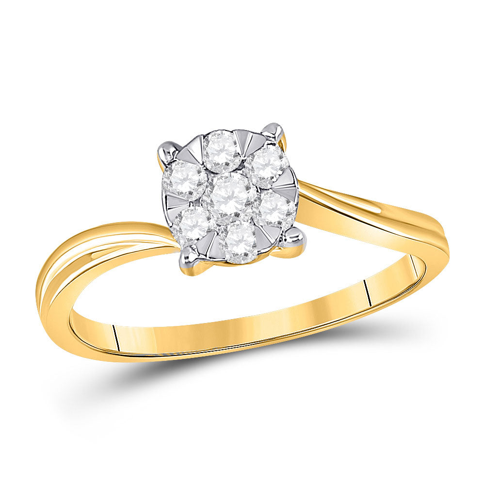 10kt Yellow Gold Womens Round Diamond Flower Cluster Ring 1/3 Cttw