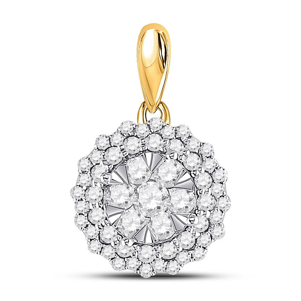 14kt Yellow Gold Womens Round Diamond Circle Flower Cluster Pendant 1/2 Cttw