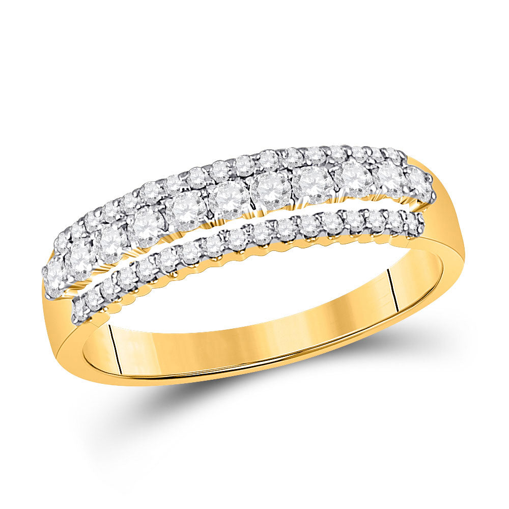 14kt Yellow Gold Womens Round Diamond Triple Row Band Ring 1/2 Cttw