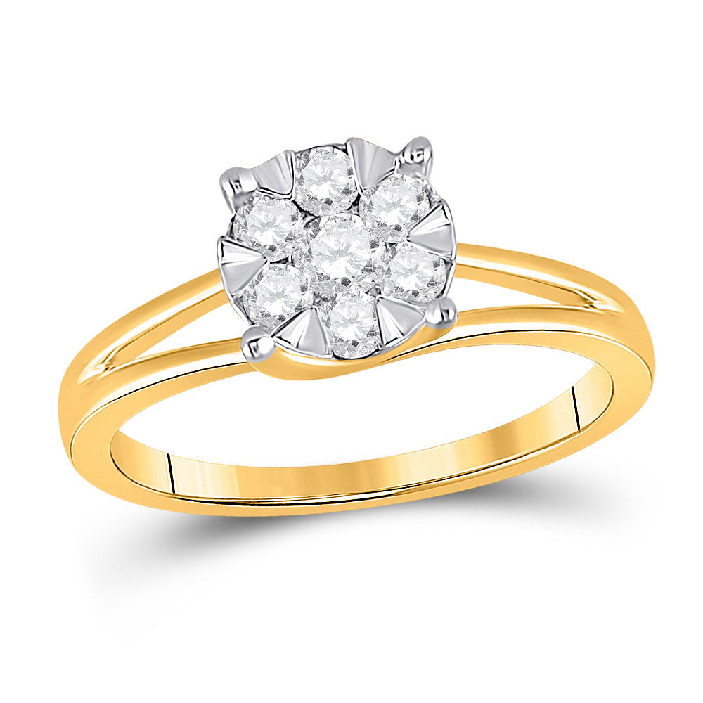 10kt Yellow Gold Womens Round Diamond Flower Cluster Ring 1/2 Cttw