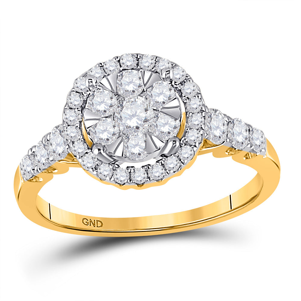 10kt Yellow Gold Womens Round Diamond Cluster Ring 3/4 Cttw