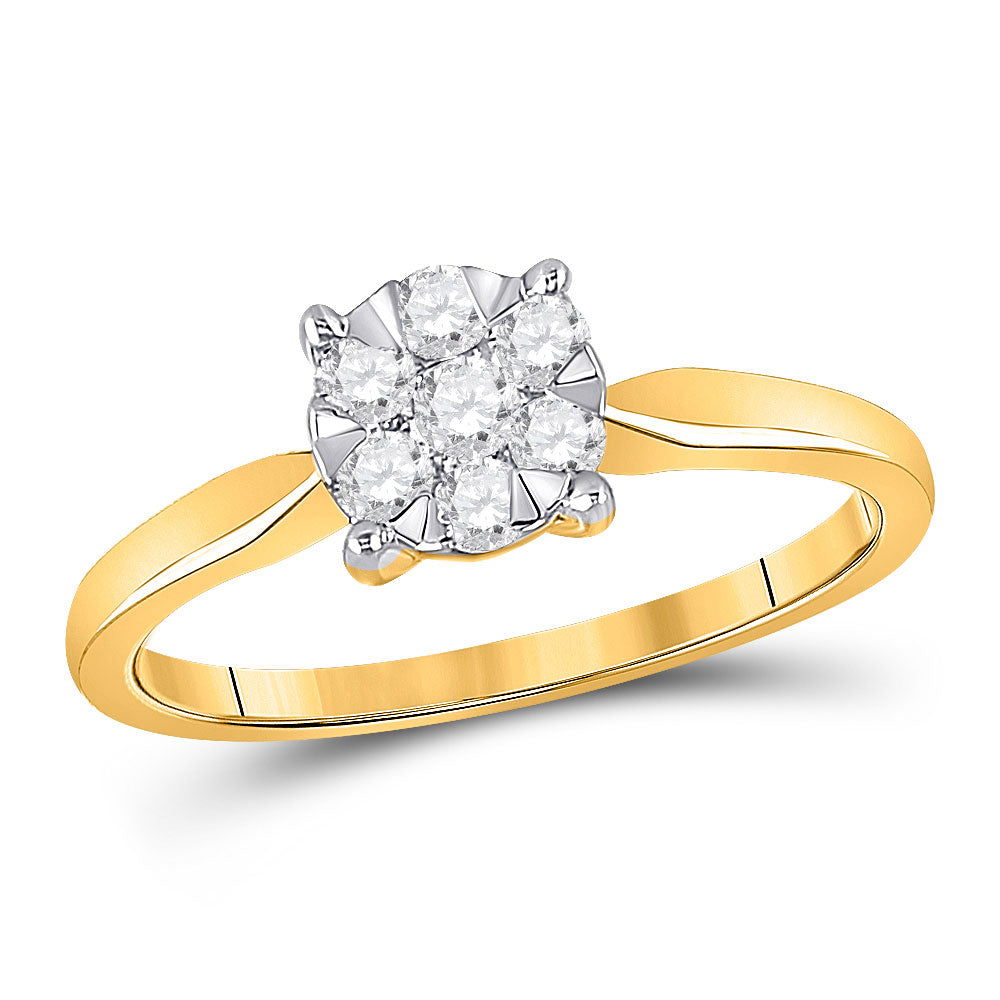 10kt Yellow Gold Womens Round Diamond Flower Cluster Ring 1/3 Cttw