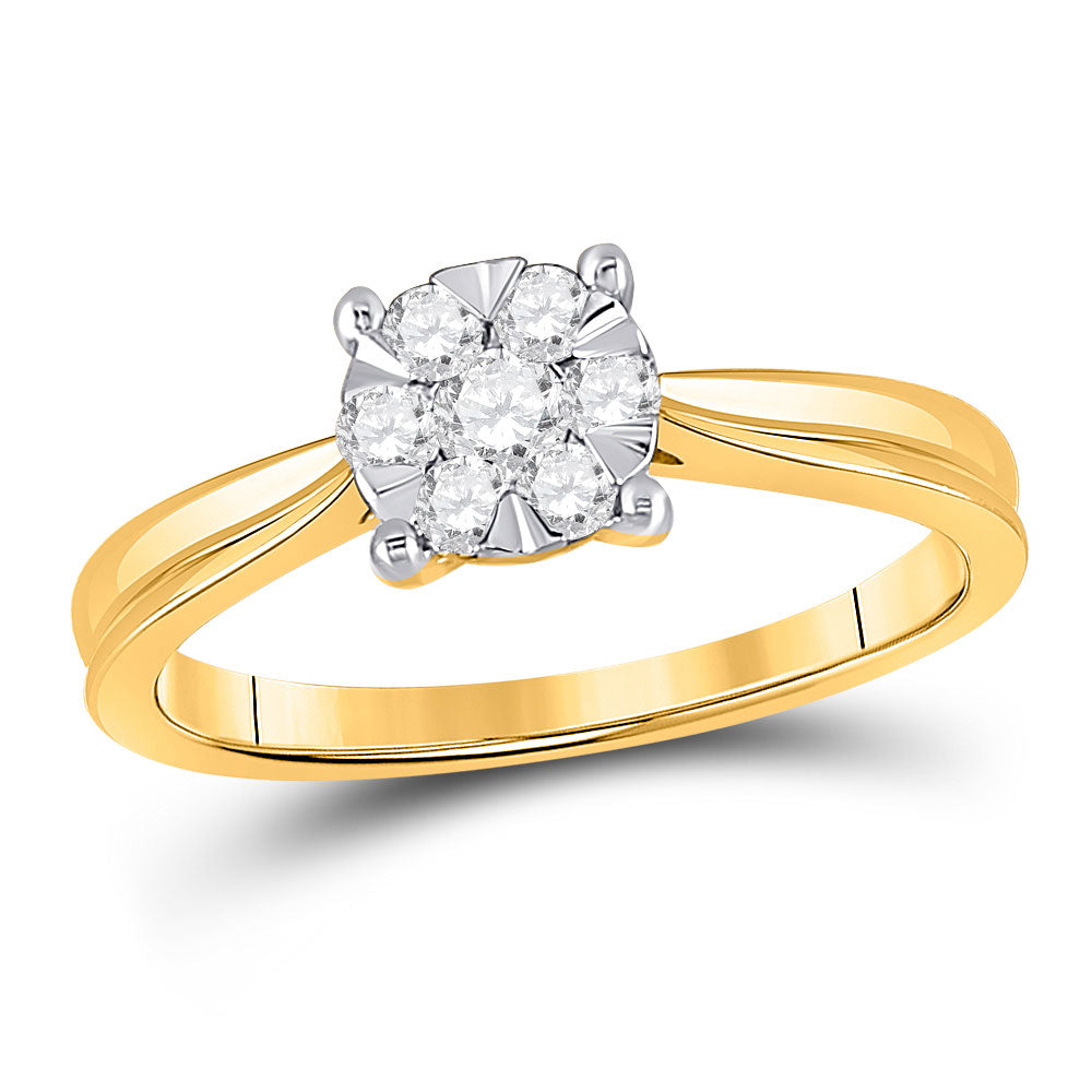 10kt Yellow Gold Womens Round Diamond Flower Cluster Ring 1/3 Cttw