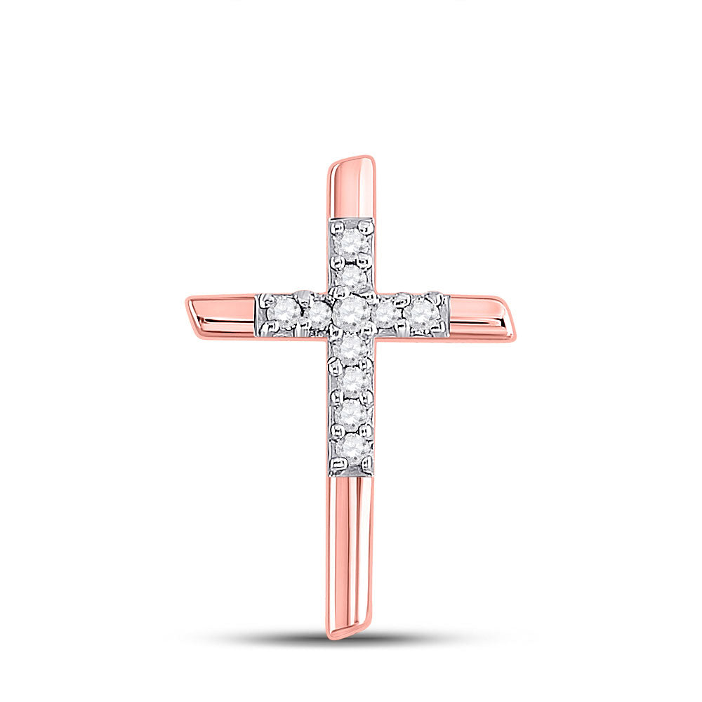 10kt Rose Gold Womens Round Diamond Cross Pendant 1/12 Cttw